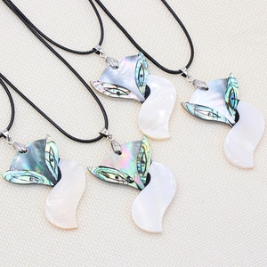 Abalone shell fox pendant necklaces with natural colorful mother of pearl inlay on rope