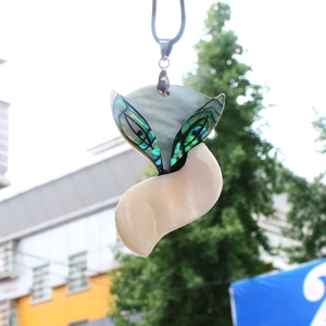 Abalone shell fox necklace with rainbow mother of pearl inlay and black cord strap