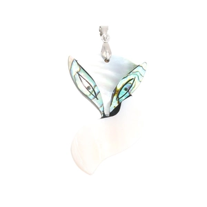 Fox shell pendant necklace featuring iridescent abalone and white mother of pearl design