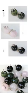 Detail of 35mm natural rose quartz and jade apple stones with silver leaf accents