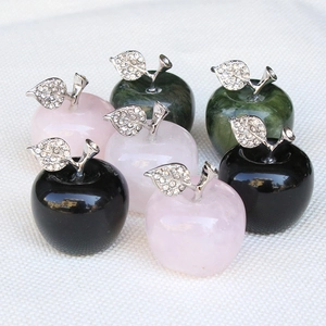 35mm natural crystal quartz apple ornaments with silver leaf and rhinestones set