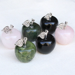 35mm natural crystal apple ornaments with sparkling diamond-encrusted silver leaves