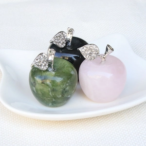 35mm natural quartz crystal apple ornaments with diamond leaf set in white plate