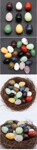 Polished 20mm egg-shaped natural agate and crystal stones placed in a natural bird nest