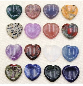 Polished 30mm natural crystal heart stones in a multi-color 16-piece set collection
