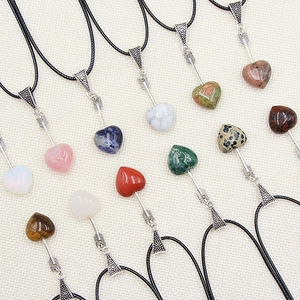 Natural Crystal Stone Heart Pendant Necklace Cupid Arrow Alloy Retro Bohemian Jewelry Gift For Women