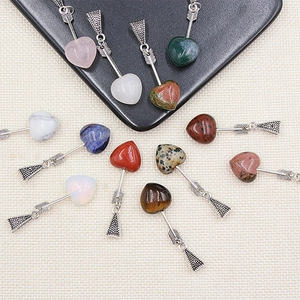 Natural crystal heart arrow pendant in assorted gemstones with vintage silver finish