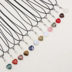Natural heart crystal pendants with silver cupid arrows on black cord necklace set