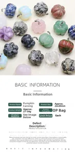 Close-up of 30mm natural gemstone crystal pumpkin carvings in various quartz stones
