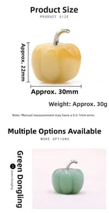 Macro shot of 30mm gemstone pumpkins with dimensions and metal stems for decor