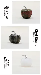 Detailed view of Unakite, Kiwi Stone and Clear Quartz crystal pumpkin ornaments