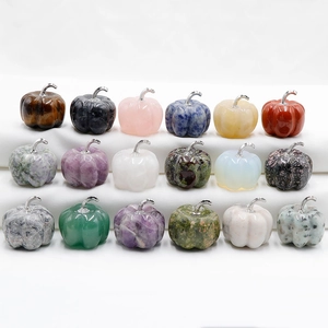 Natural Crystal Stone Pumpkin Halloween Thanksgiving Ornaments With Metal Stem Desktop Decoration Gemstone DIY Crafts