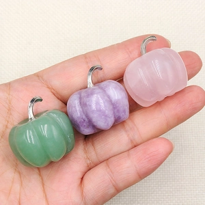 30mm natural crystal quartz pumpkins set of 3 in green, purple, and pink stone