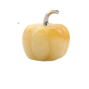 30mm yellow crystal quartz pumpkin decoration with silver stem on white background