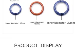 Size guide for 6mm natural stone rings showing 17mm, 18mm, and 20mm inner diameters