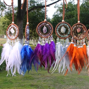 Natural Crystal Dreamcatcher Hanging Ornament Feather Stone Hand Woven Wall Decor Car Rearview Mirror Bohemian Ethnic