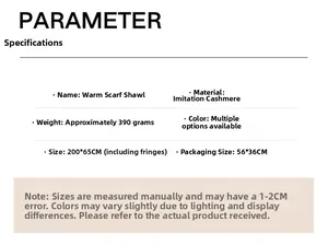 Detailed size and material chart for the letter B cashmere feel warm winter scarf