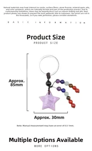 Size chart showing 85mm height for the natural crystal star gemstone keychain
