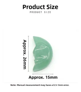 Detailed product size chart of carved green aventurine moon face stone with dimensions
