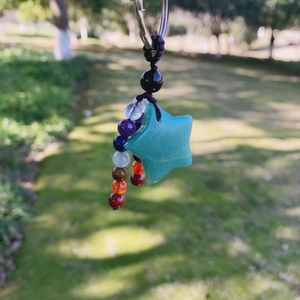 Natural star-shaped turquoise pendant with colorful chakra crystal beads and keychain