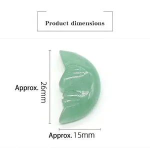 Aventurine green quartz crescent moon face stone carvings with size measurements