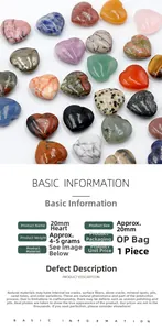 20mm heart-shaped natural crystal stones variety showing dimensions and weight specs