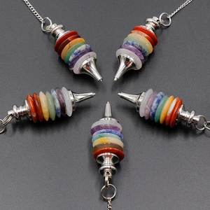 Natural Seven Chakra crystal agate pendulums with silver chain for yoga meditation