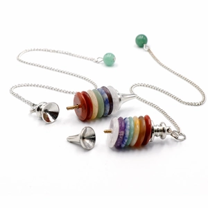 Seven chakra natural crystal pendulum set with silver metal chain for yoga healing