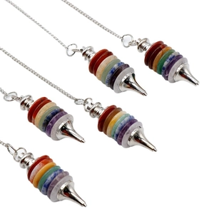 Seven chakra natural crystal stone pendulum with silver metal cone for yoga healing