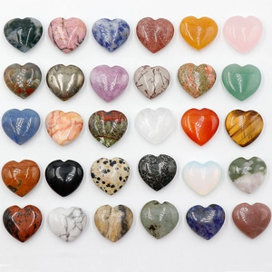Polished 20mm heart-shaped natural crystal stones in a colorful 30-piece gemstone set
