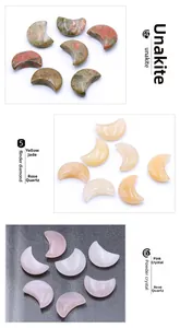 Détails de croissants de lune polis en unakite, jade jaune et quartz rose naturels