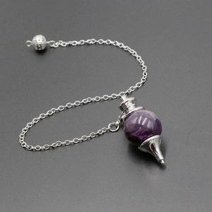 Deep purple amethyst cone pendulum with silver metal chain for meditation and dowsing