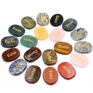 Natural Crystal Gemstone Engraved Inspirational Worry Stones Polished Healing Meditation Decorative Thumb Stones
