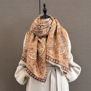 Écharpe élégante en cachemire jacquard paisley pour femmes tons beige et marron