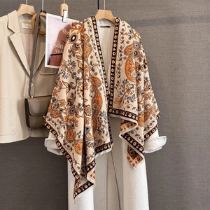 Écharpe Châle Vintage À Motif Paisley Floral Pour Femmes Grand Chaud Imitation Cachemire Jacquard À Franges
