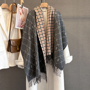 Fashion Women Imitation Cashmere Scarf Thick Warm Double Sided Shawl Letter B Houndstooth Plaid Tassels Neck Warmer