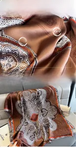 Close-up of silky paisley scarf fabric with macro texture and premium gloss finish