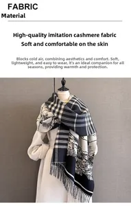 Détail d'écharpe en cachemire synthétique avec motif jacquard double face et franges