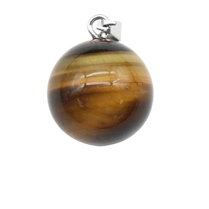 Spherical 14mm tiger eye crystal pendant with silver bail on a clean white background