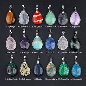 18 varieties of polished teardrop natural stone pendants with silver metal clasps