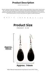 Detailed size chart showing amethyst teardrop earrings measuring 50mm in height