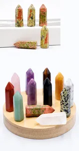 Detailed macro view of Unakite crystal pillar with natural energy stone collection