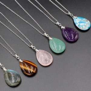 Natural teardrop gemstone pendant necklace set with silver chain in various colors