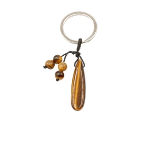 Water drop tiger eye stone keychain with polished crystal pendant and beaded woven cord