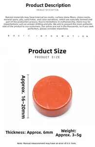 Detailed view of red agate button stone with natural patterns and 16-20mm dimensions