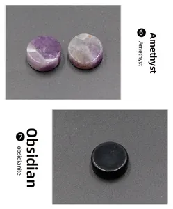 Polished round flat amethyst and obsidian stones for DIY jewelry making and setting