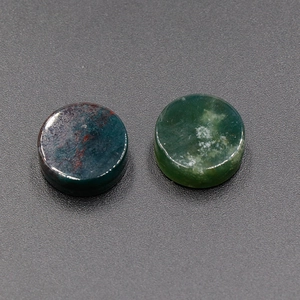 Polished 20mm round bloodstone and green agate gemstone discs for jewelry making
