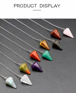 Selection of hexagonal crystal pendants in various natural stones with silver chains