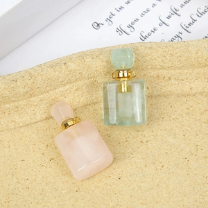 Colgante frasco de perfume de cristal natural en cuarzo rosa y fluorita para joyería DIY
