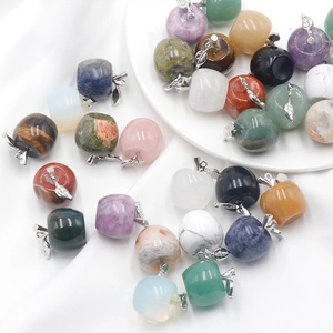Natural crystal agate apple pendants in amethyst and tiger eye with silver leaf bail